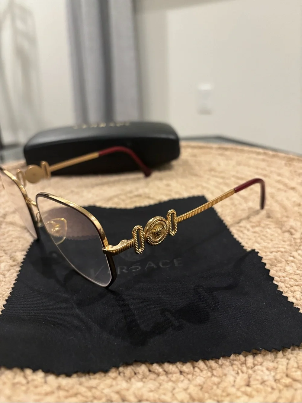 Versace Burgundy/Gold Eyeglass Frames + Case
